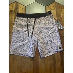NEW RVCA Mens Mid-Length 19" Boardshorts Size 32 Abstract Wave Print Black Pink